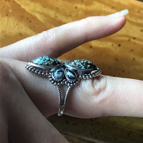 White Buffalo Royston Blue Horizon Turquoise Sterling Silver Ring Size 7 - Picture 2 of 8